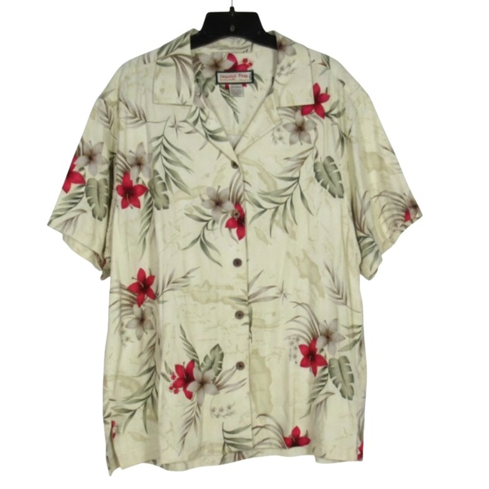 JAMAICA BAY Beige/Multi TROPICAL FLORAL Twill BUTTON-UP Women's SHIRT/TOP Sz 3X